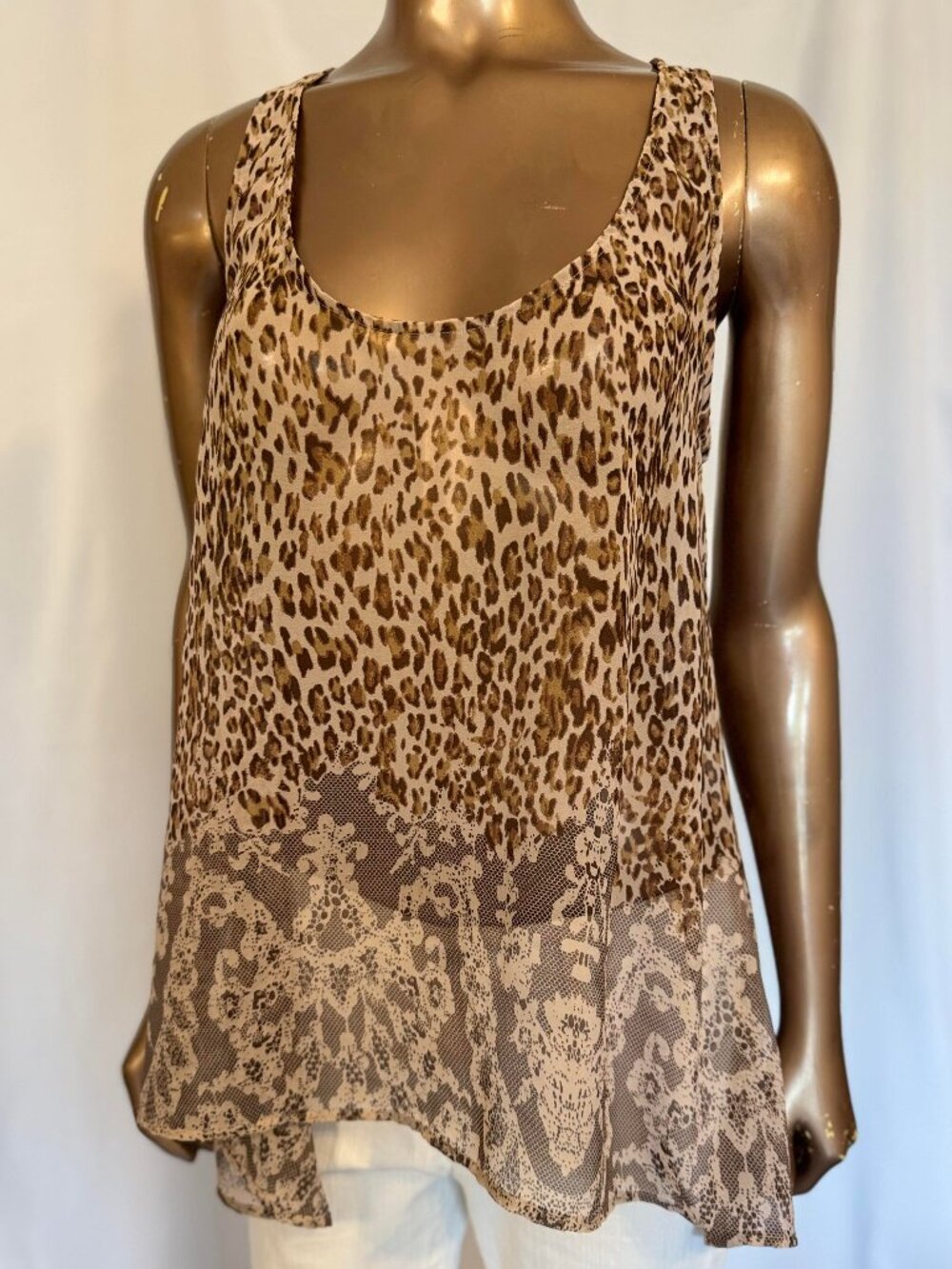 daytrip Sheer Sleeveless Blouse w/ Lace Print Bottom
